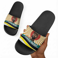 Samora Machel Slide Sandals Radiant Sunburst Bold Anti-Colonial Quote Mozambique Liberation - African Revolutionary Art - Wonder Print Shop