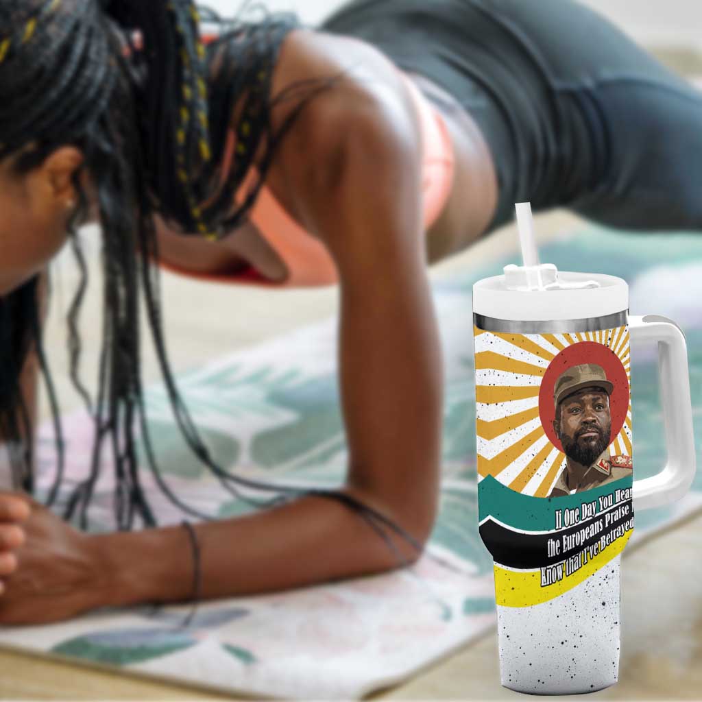 Samora Machel Tumbler With Handle Radiant Sunburst Bold Anti-Colonial Quote Mozambique Liberation - African Revolutionary Art - Wonder Print Shop