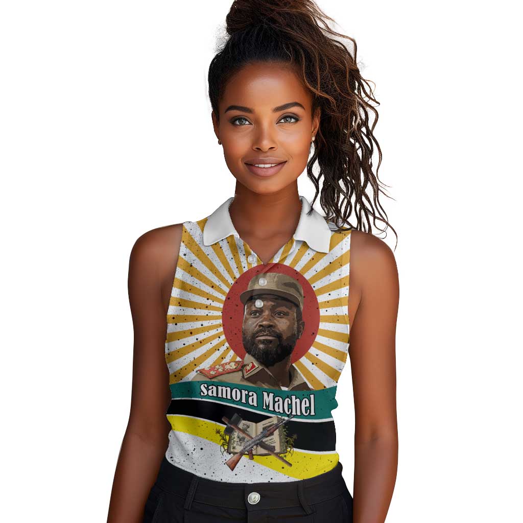 Samora Machel Women Sleeveless Polo Shirt Radiant Sunburst Bold Anti-Colonial Quote Mozambique Liberation - African Revolutionary Art - Wonder Print Shop