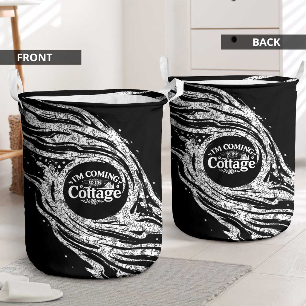 I'm Coming to the Cottage Laundry Basket with Hand-Drawn Floral Pattern