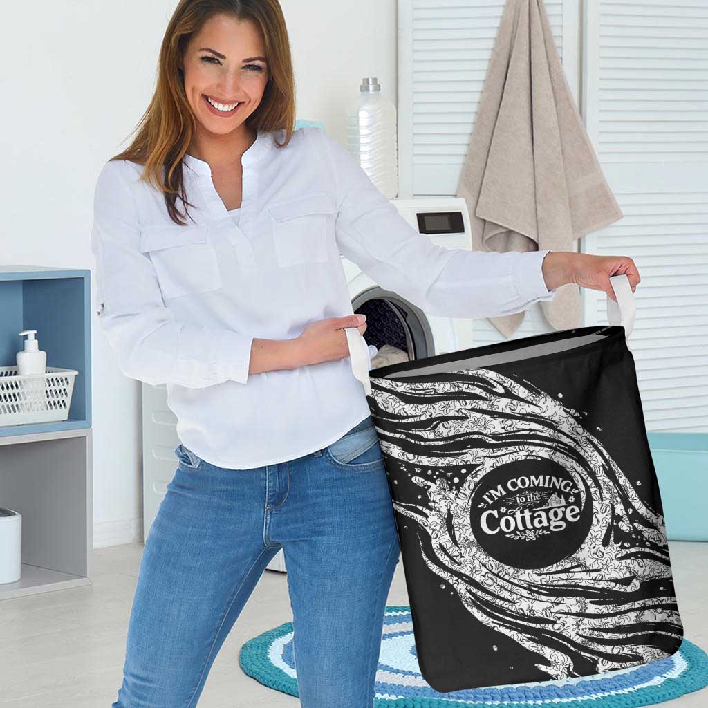 I'm Coming to the Cottage Laundry Basket with Hand-Drawn Floral Pattern