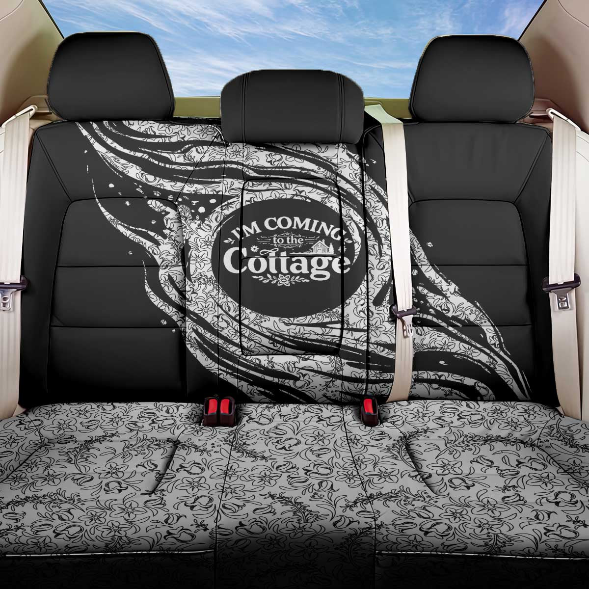 I'm Coming to the Cottage Back Car Seat Cover with Hand-Drawn Floral Pattern