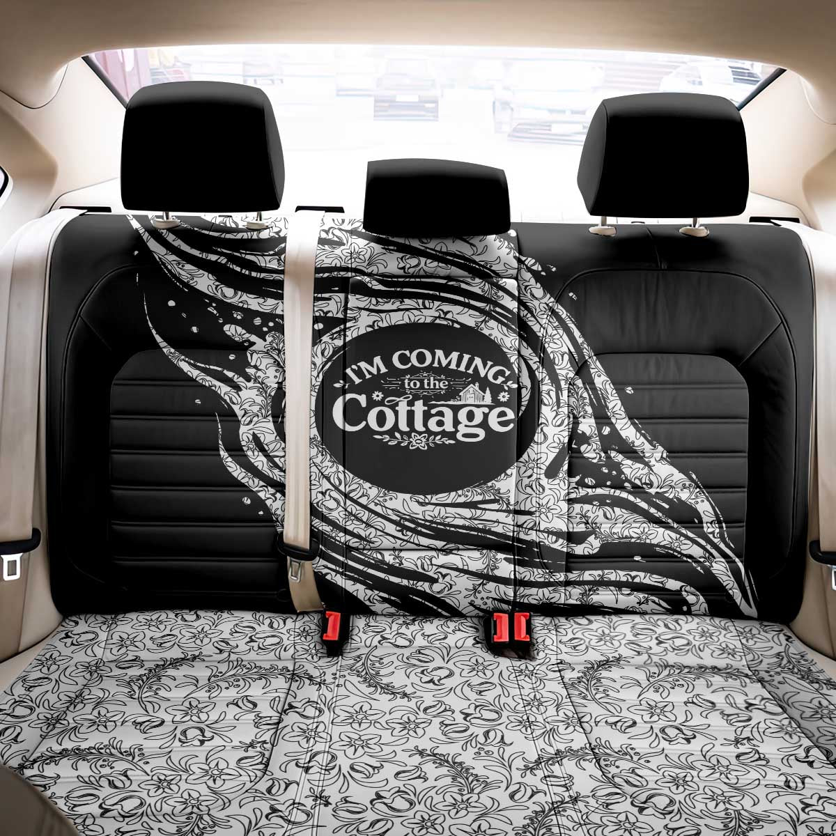 I'm Coming to the Cottage Back Car Seat Cover with Hand-Drawn Floral Pattern