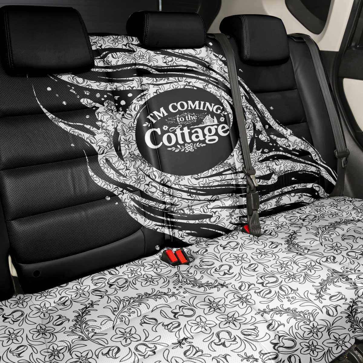I'm Coming to the Cottage Back Car Seat Cover with Hand-Drawn Floral Pattern