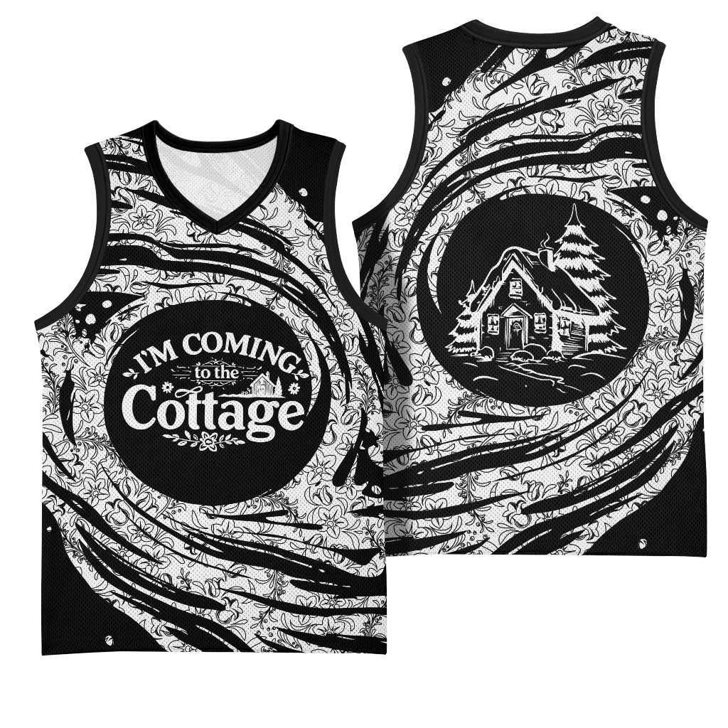 I'm Coming to the Cottage Basketball Jersey with Hand-Drawn Floral Pattern