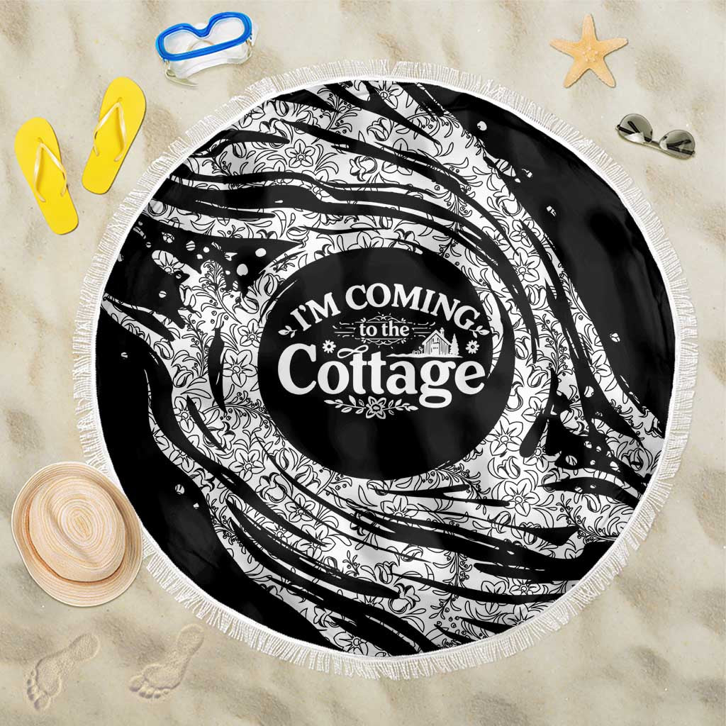 I'm Coming to the Cottage Beach Blanket with Hand-Drawn Floral Pattern