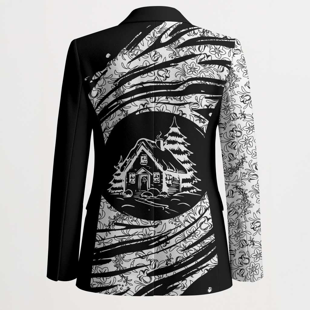 I'm Coming to the Cottage Blazer with Hand-Drawn Floral Pattern