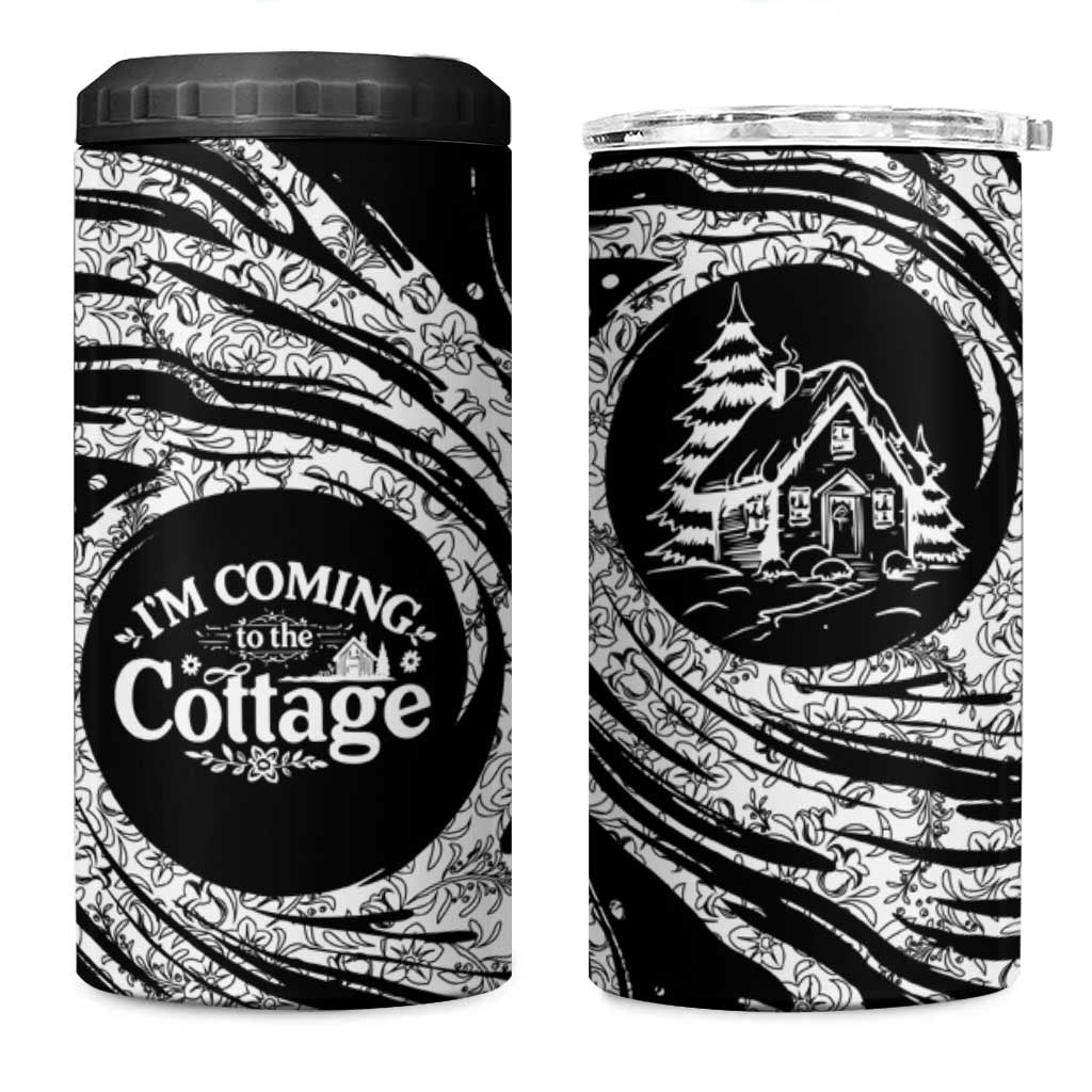 I'm Coming to the Cottage 4 in 1 Can Cooler Tumbler with Hand-Drawn Floral Pattern