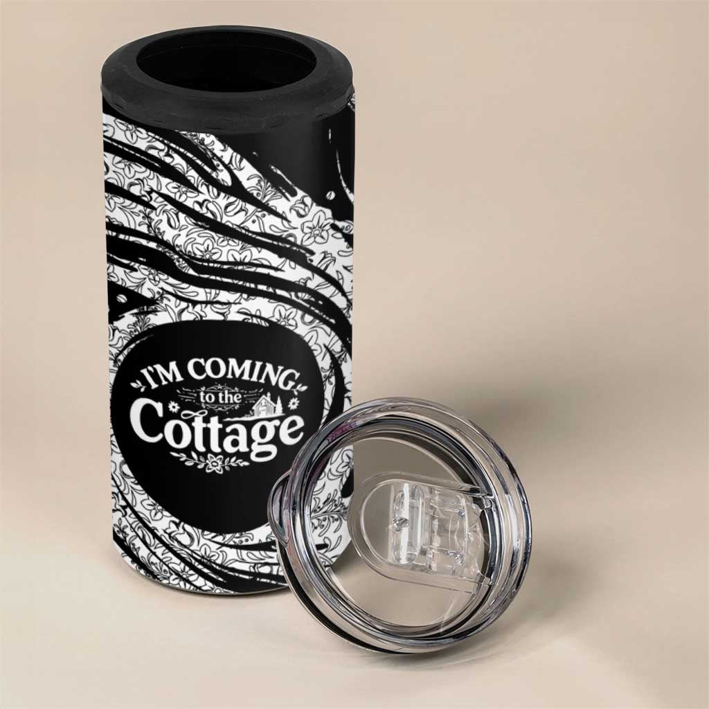 I'm Coming to the Cottage 4 in 1 Can Cooler Tumbler with Hand-Drawn Floral Pattern