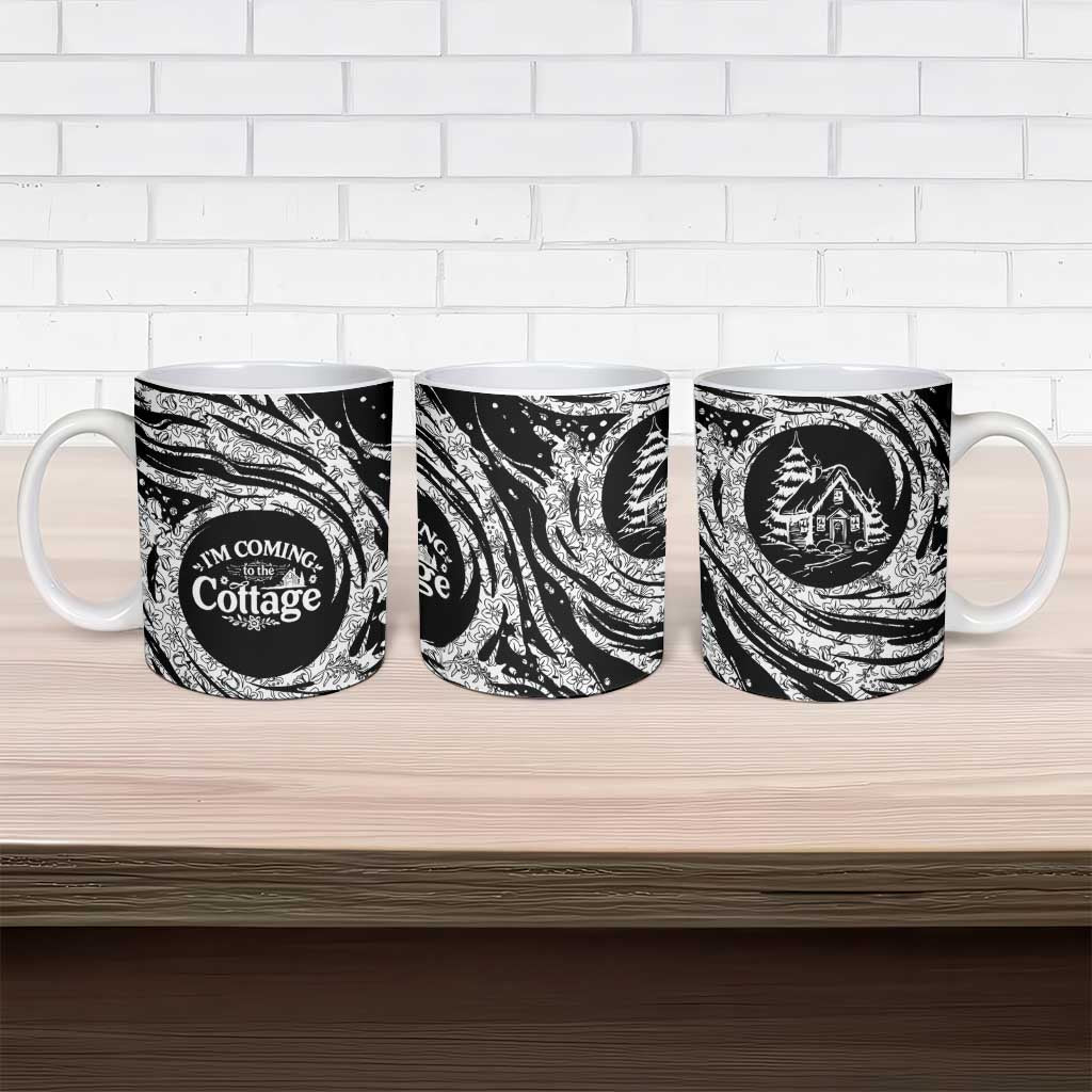 I'm Coming to the Cottage Ceramic Mug with Hand-Drawn Floral Pattern
