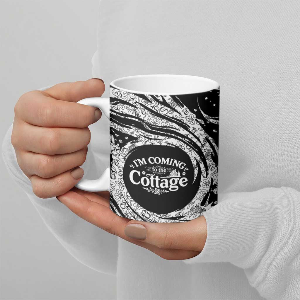 I'm Coming to the Cottage Ceramic Mug with Hand-Drawn Floral Pattern