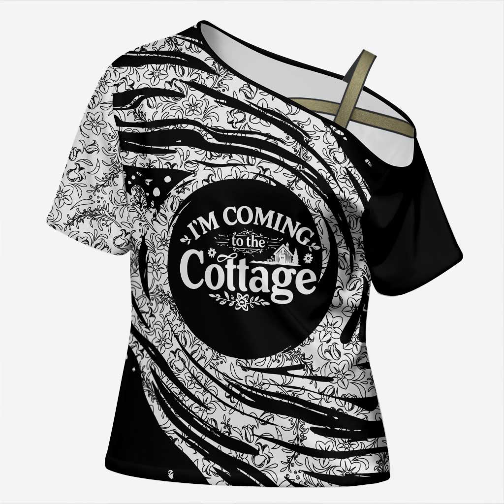 I'm Coming to the Cottage Cross Shoulder Shirt with Hand-Drawn Floral Pattern