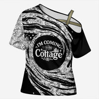 I'm Coming to the Cottage Cross Shoulder Shirt with Hand-Drawn Floral Pattern