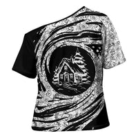 I'm Coming to the Cottage Cross Shoulder Shirt with Hand-Drawn Floral Pattern