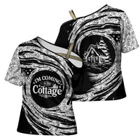 I'm Coming to the Cottage Cross Shoulder Shirt with Hand-Drawn Floral Pattern