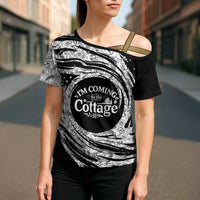I'm Coming to the Cottage Cross Shoulder Shirt with Hand-Drawn Floral Pattern