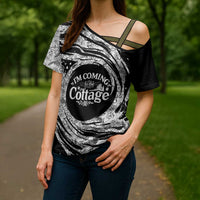 I'm Coming to the Cottage Cross Shoulder Shirt with Hand-Drawn Floral Pattern