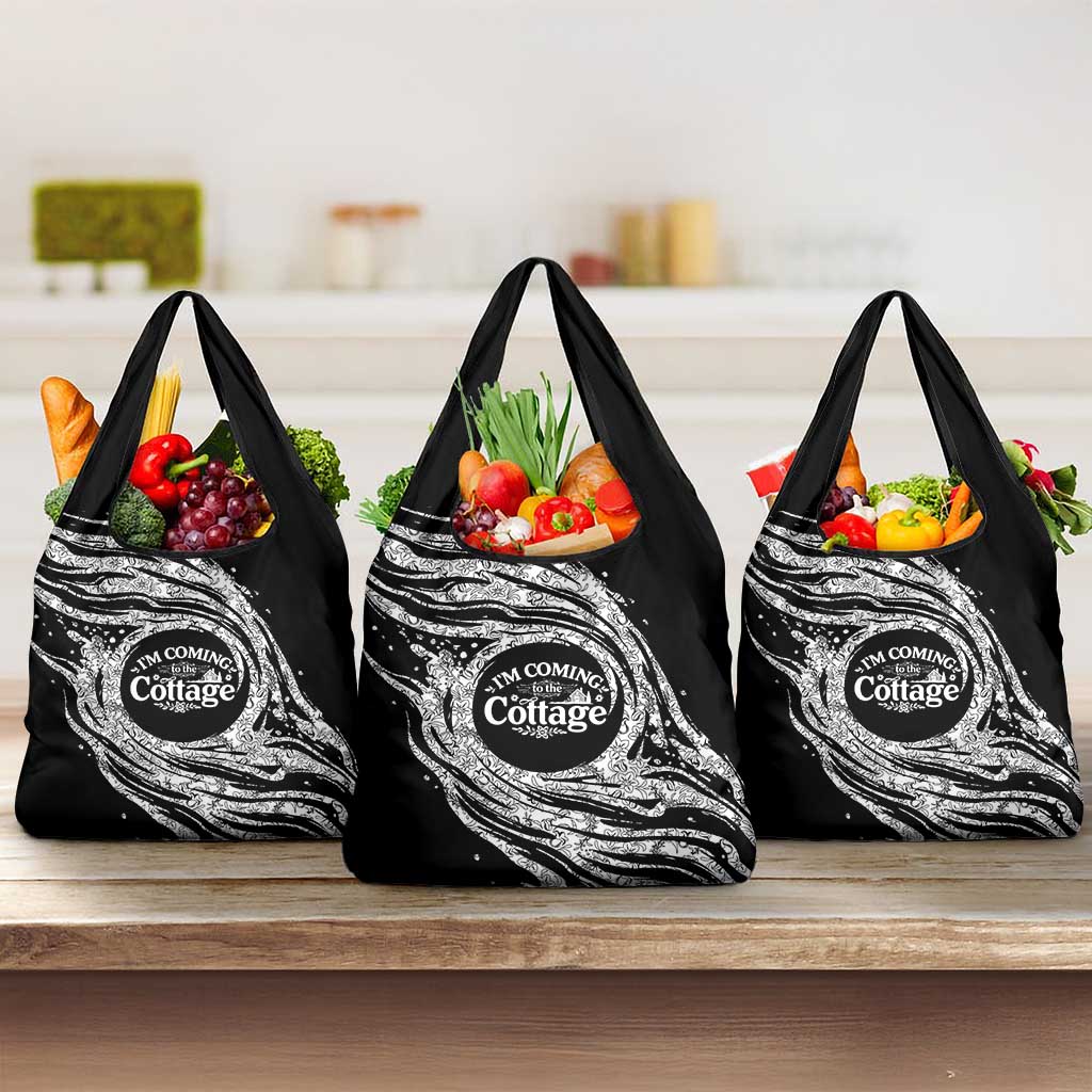 I'm Coming to the Cottage Grocery Bag with Hand-Drawn Floral Pattern