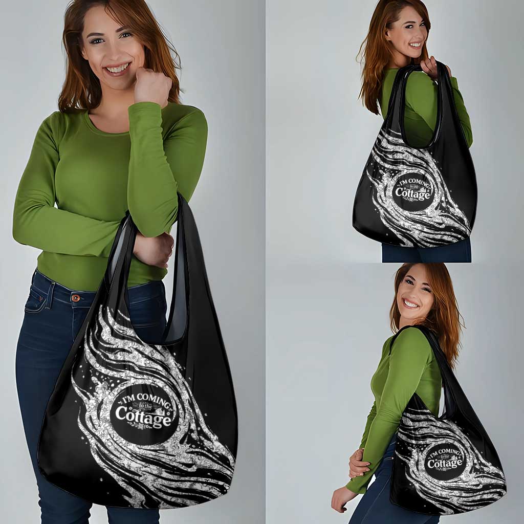 I'm Coming to the Cottage Grocery Bag with Hand-Drawn Floral Pattern