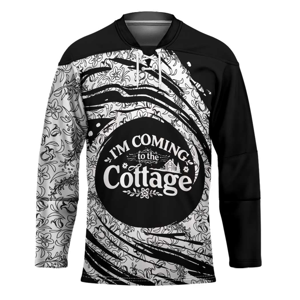 I'm Coming to the Cottage Hockey Jersey with Hand-Drawn Floral Pattern