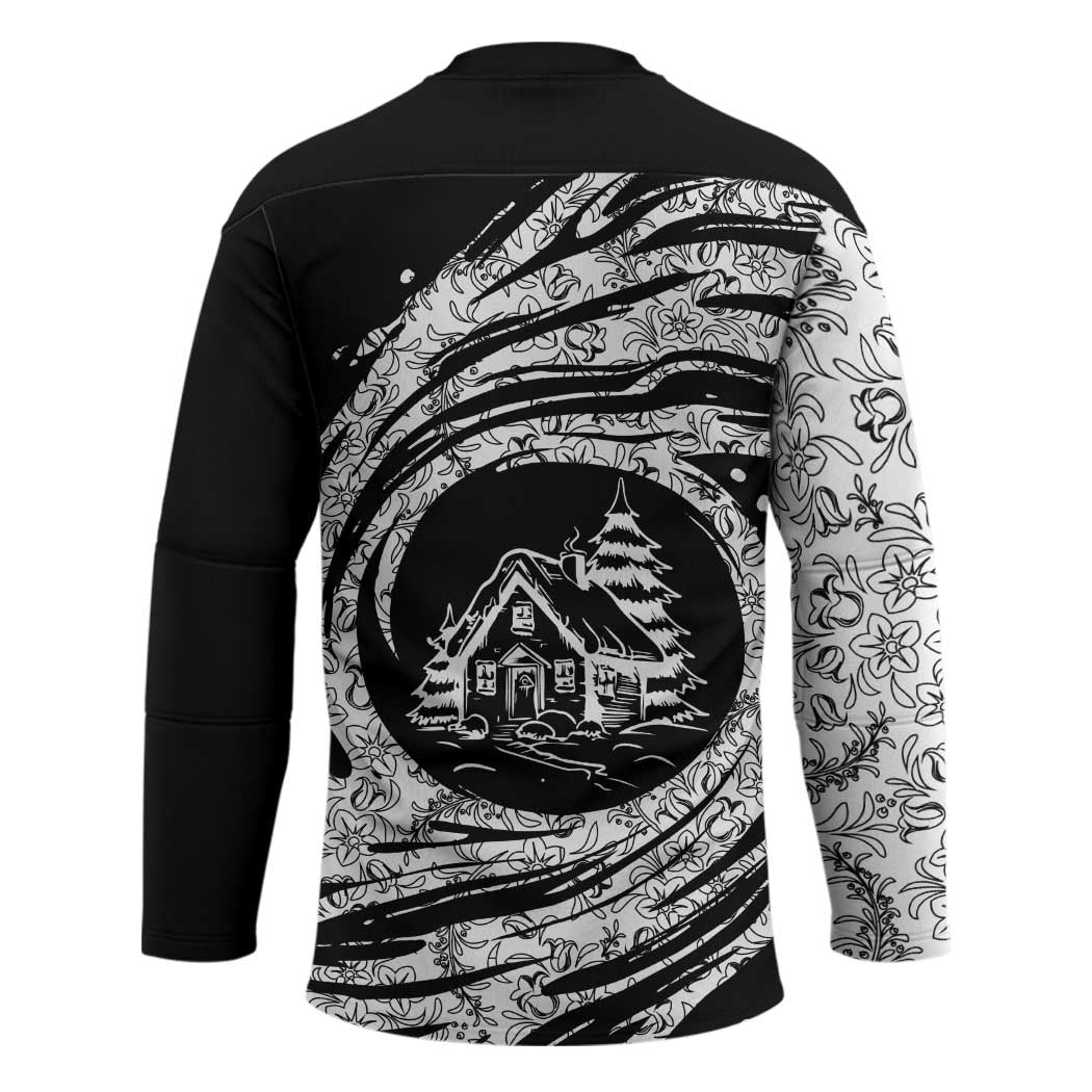 I'm Coming to the Cottage Hockey Jersey with Hand-Drawn Floral Pattern