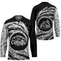I'm Coming to the Cottage Hockey Jersey with Hand-Drawn Floral Pattern