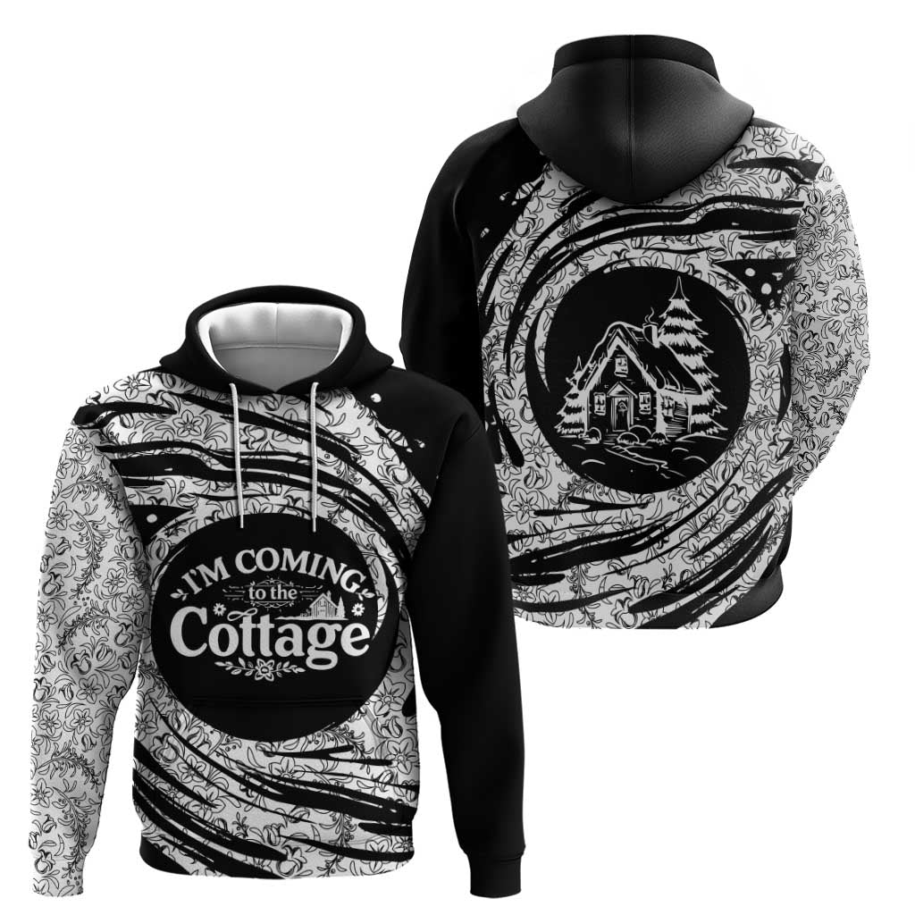 I'm Coming to the Cottage Hoodie with Hand-Drawn Floral Pattern