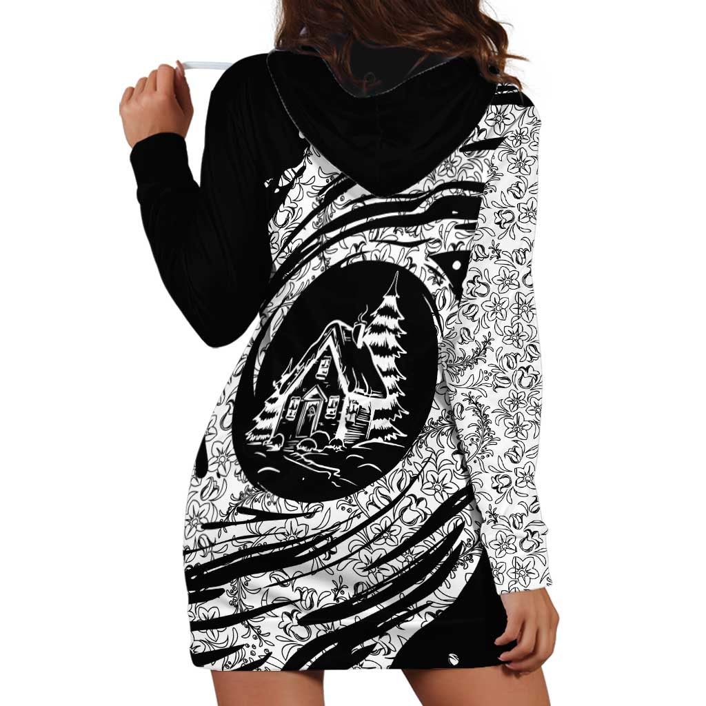 I'm Coming to the Cottage Hoodie Dress with Hand-Drawn Floral Pattern