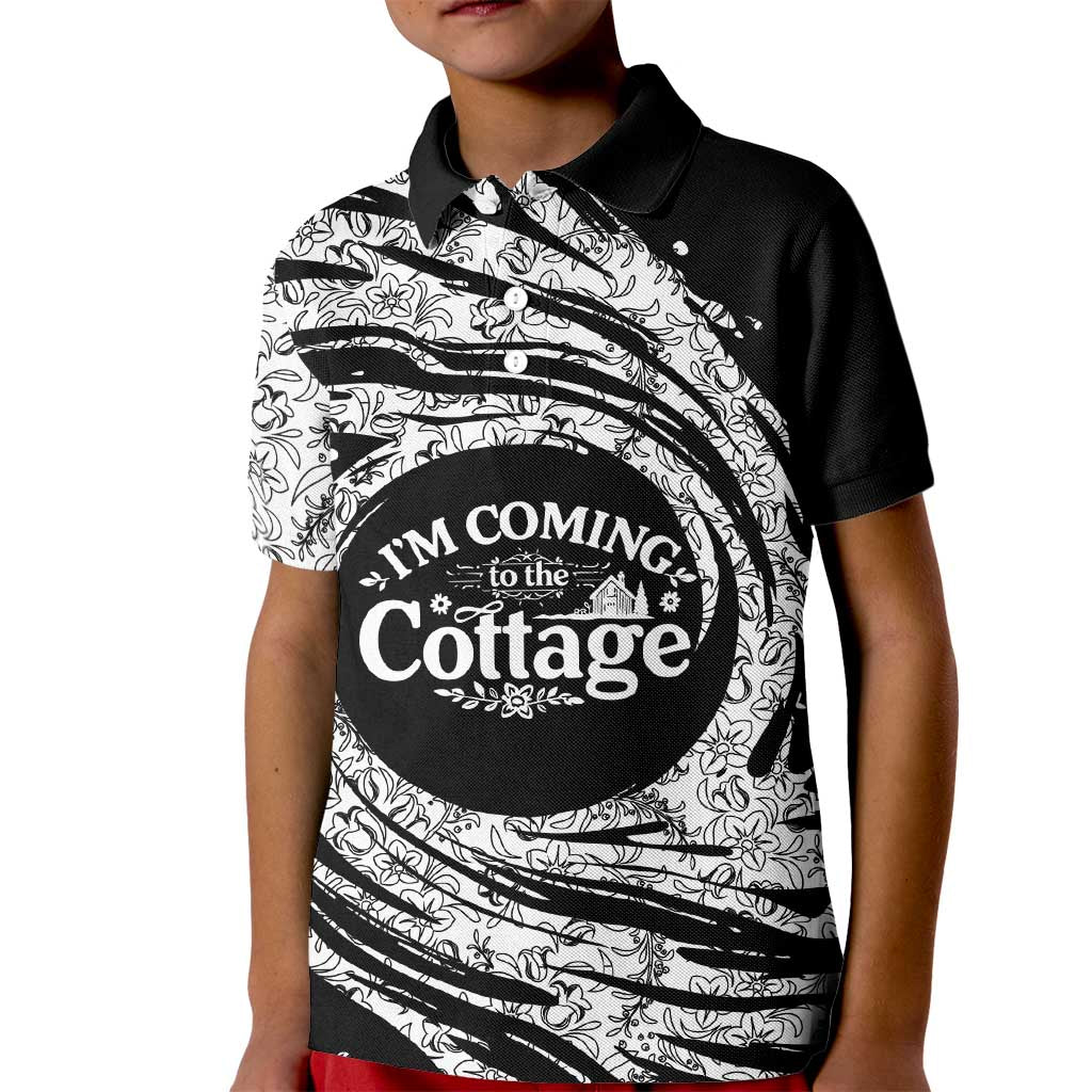 I'm Coming to the Cottage Kid Polo Shirt with Hand-Drawn Floral Pattern