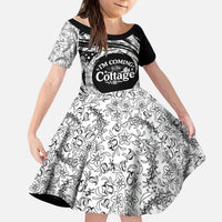 I'm Coming to the Cottage Kid Short Sleeve Dress with Hand-Drawn Floral Pattern