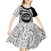 I'm Coming to the Cottage Kid Short Sleeve Dress with Hand-Drawn Floral Pattern