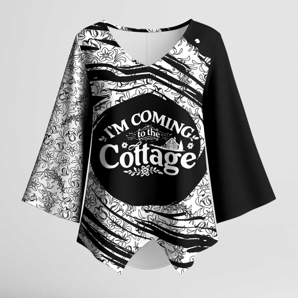 I'm Coming to the Cottage Kimono Sleeve Blouse with Hand-Drawn Floral Pattern
