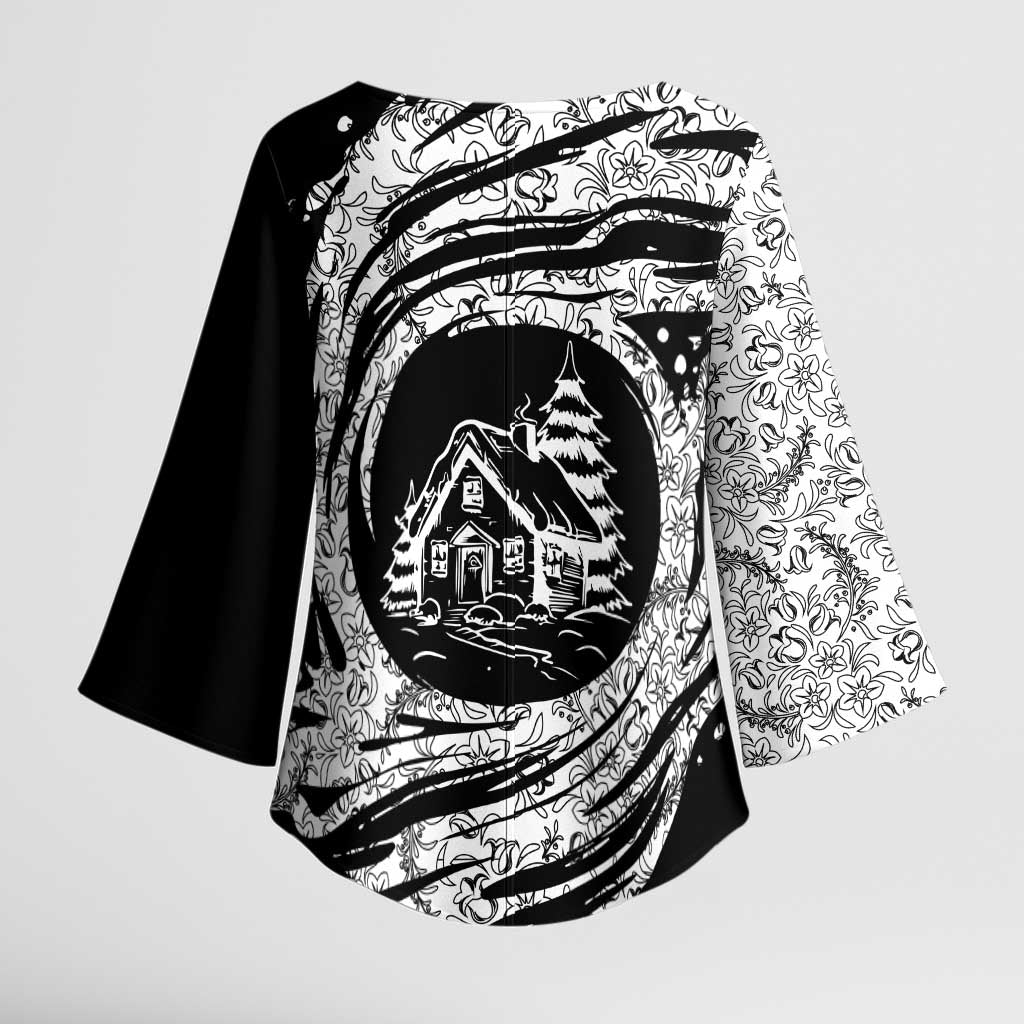 I'm Coming to the Cottage Kimono Sleeve Blouse with Hand-Drawn Floral Pattern