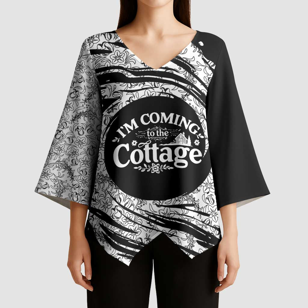 I'm Coming to the Cottage Kimono Sleeve Blouse with Hand-Drawn Floral Pattern