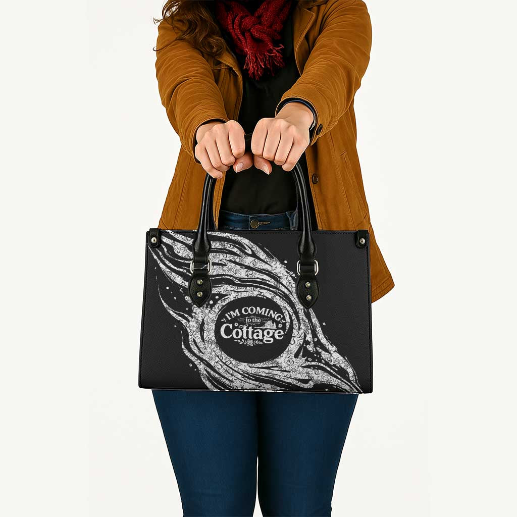 I'm Coming to the Cottage Leather Bag with Hand-Drawn Floral Pattern