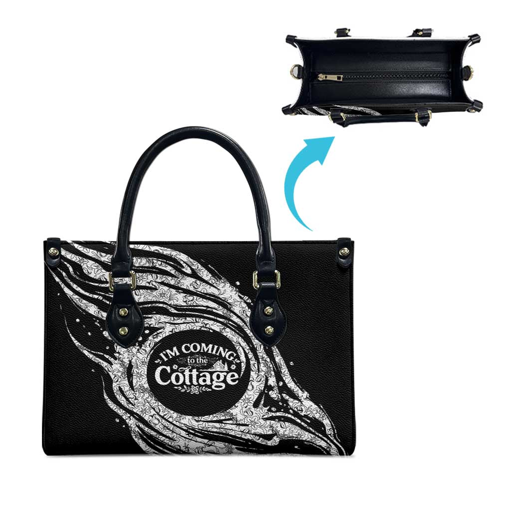 I'm Coming to the Cottage Leather Bag with Hand-Drawn Floral Pattern