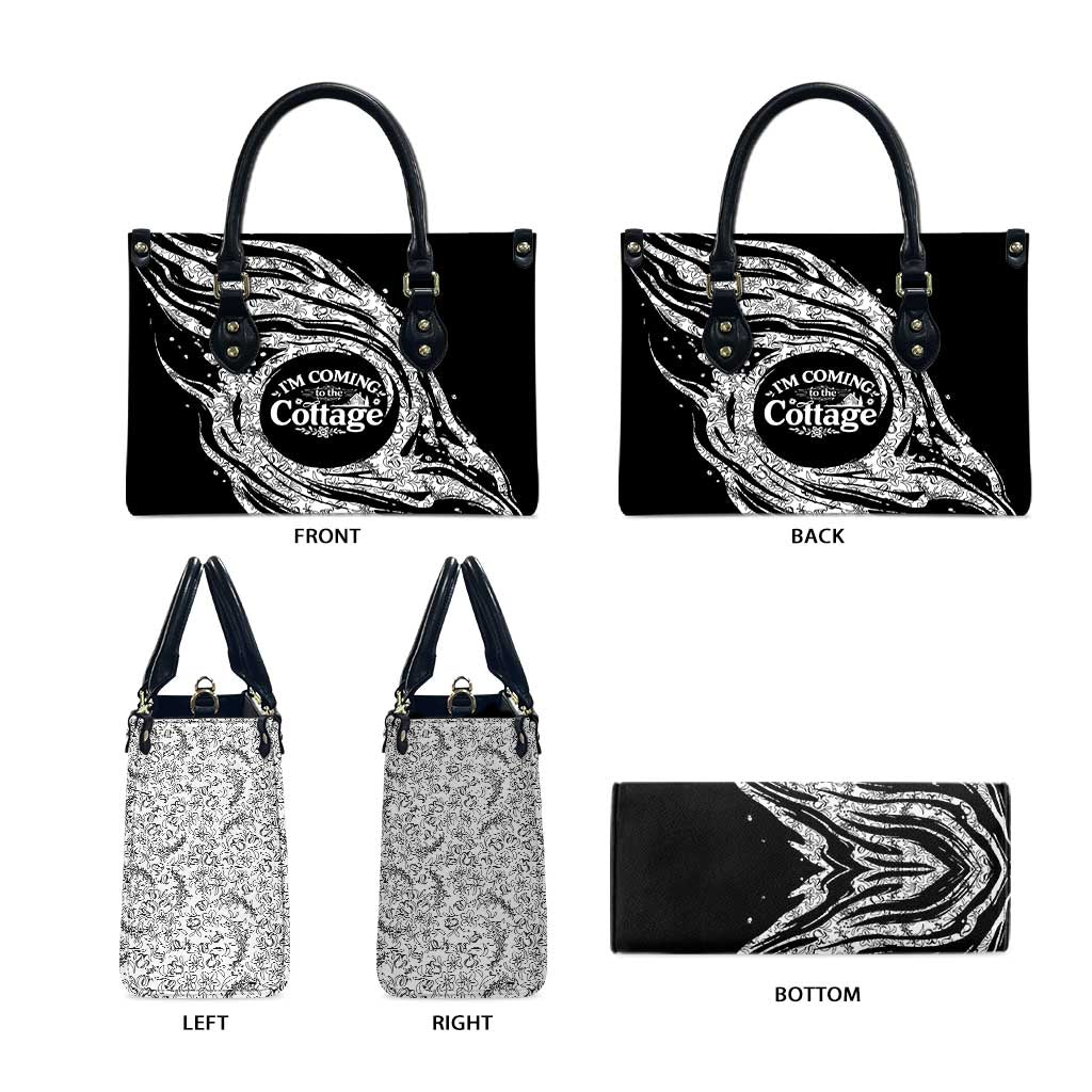 I'm Coming to the Cottage Leather Bag with Hand-Drawn Floral Pattern