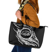 I'm Coming to the Cottage Leather Tote Bag with Hand-Drawn Floral Pattern