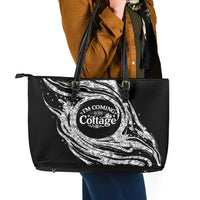 I'm Coming to the Cottage Leather Tote Bag with Hand-Drawn Floral Pattern
