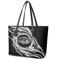 I'm Coming to the Cottage Leather Tote Bag with Hand-Drawn Floral Pattern