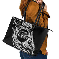 I'm Coming to the Cottage Leather Tote Bag with Hand-Drawn Floral Pattern