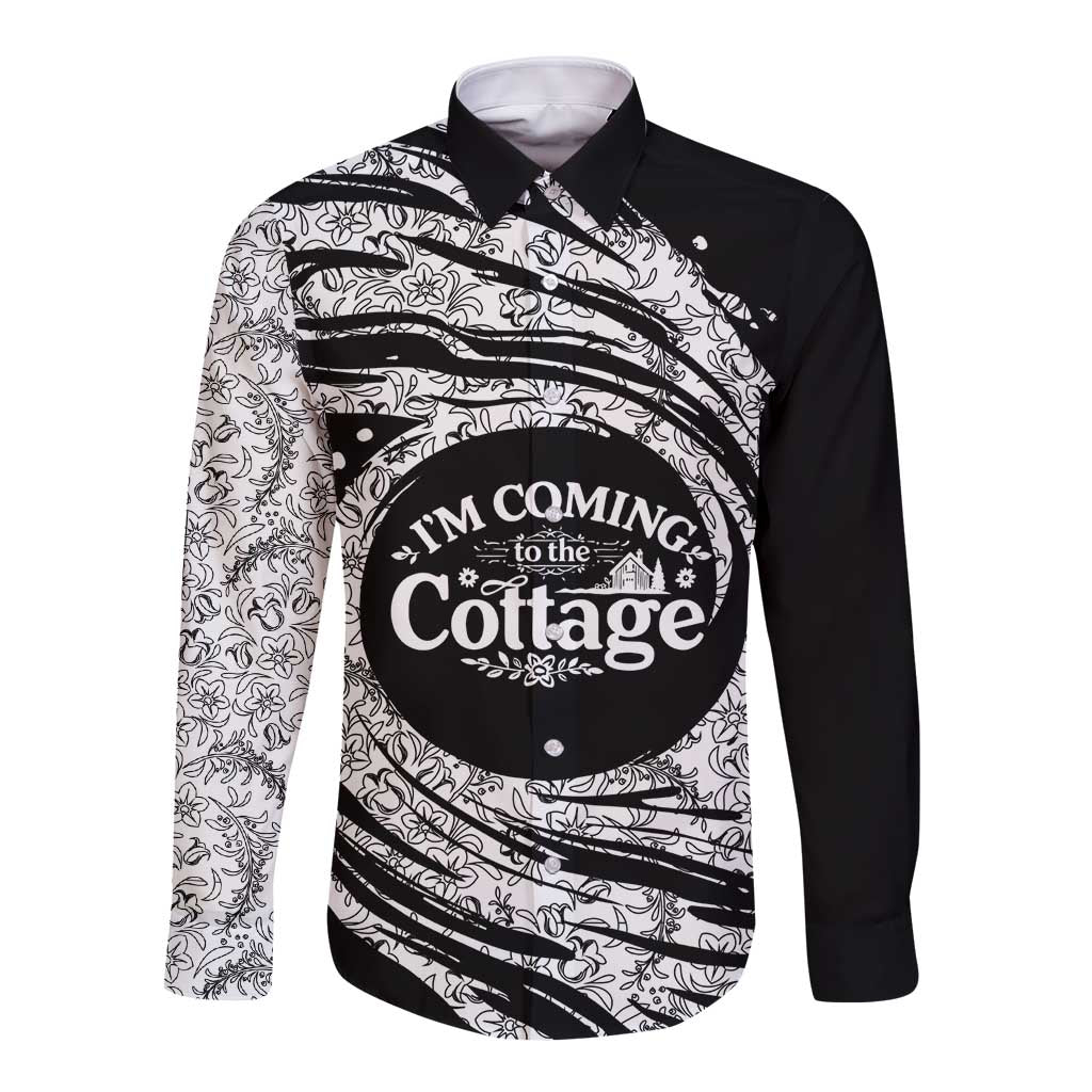 I'm Coming to the Cottage Long Sleeve Button Shirt with Hand-Drawn Floral Pattern