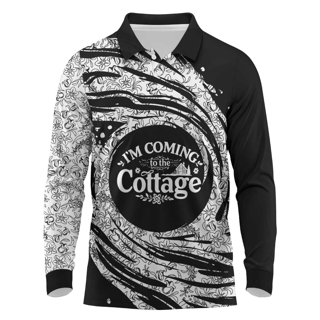 I'm Coming to the Cottage Long Sleeve Polo Shirt with Hand-Drawn Floral Pattern