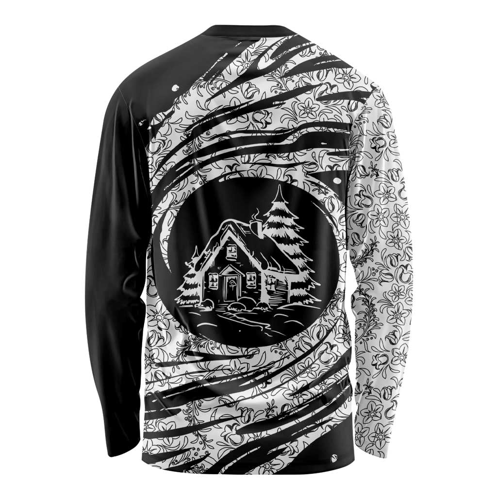 I'm Coming to the Cottage Long Sleeve Shirt with Hand-Drawn Floral Pattern
