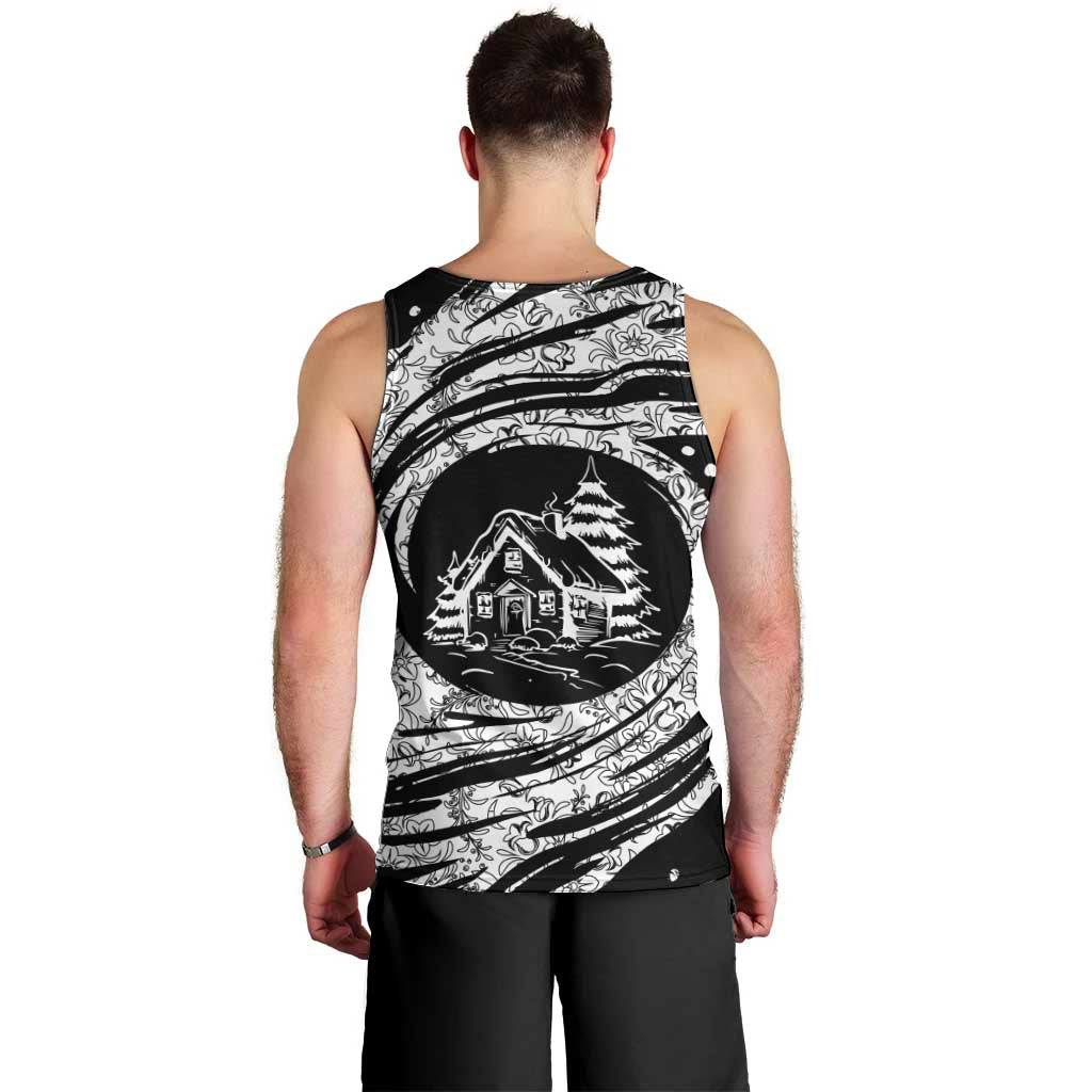 I'm Coming to the Cottage Men Tank Top with Hand-Drawn Floral Pattern
