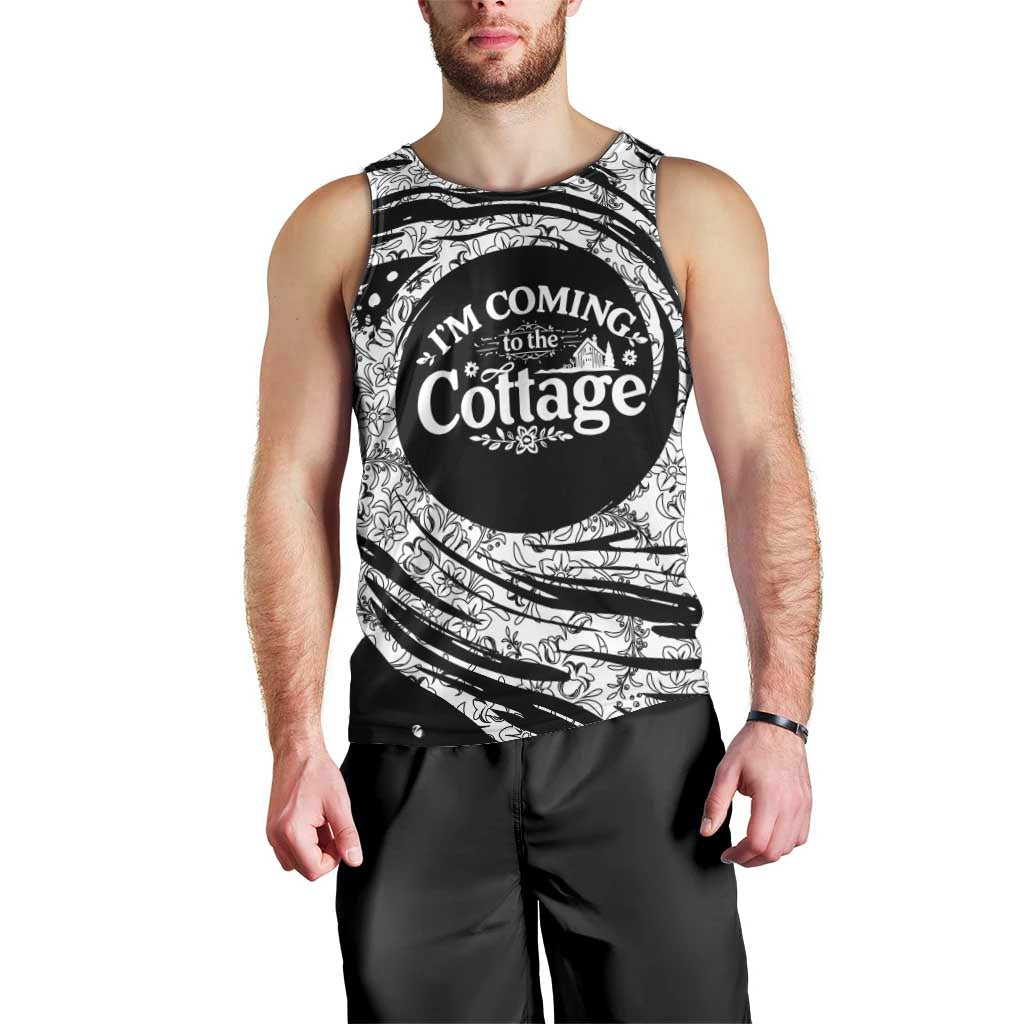I'm Coming to the Cottage Men Tank Top with Hand-Drawn Floral Pattern