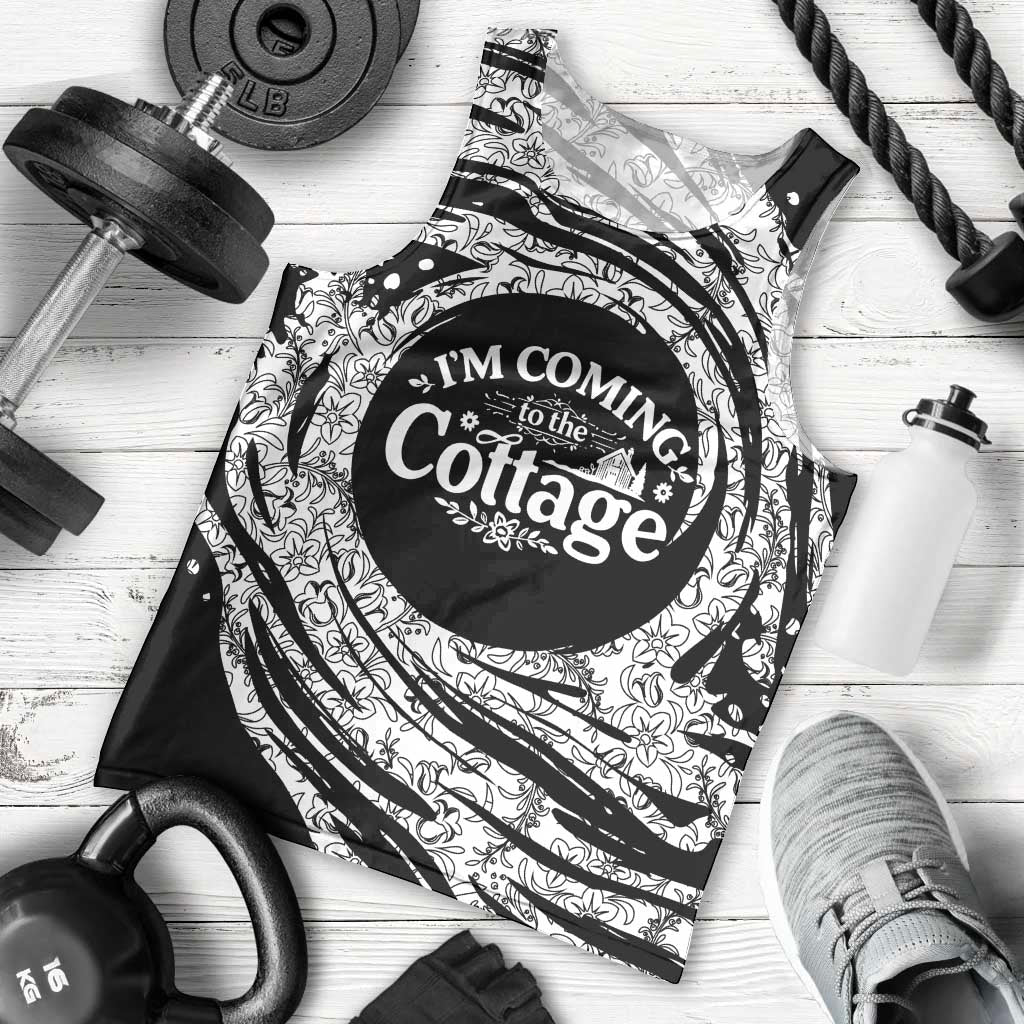 I'm Coming to the Cottage Men Tank Top with Hand-Drawn Floral Pattern