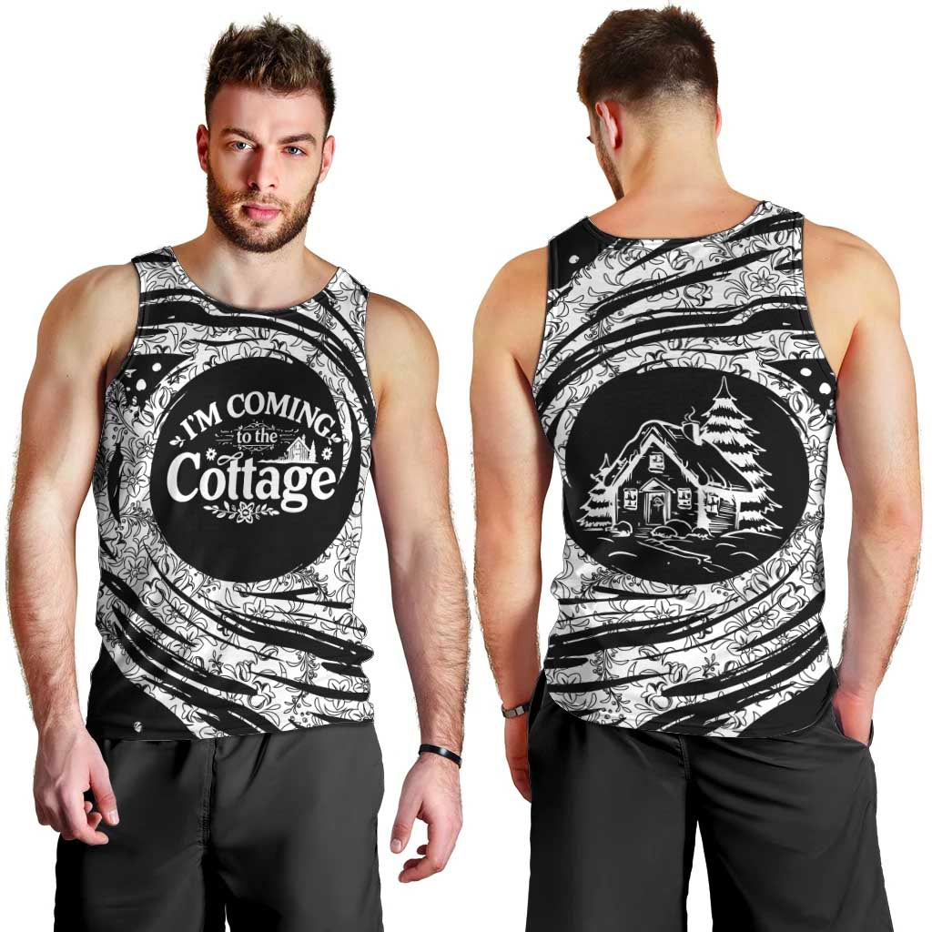 I'm Coming to the Cottage Men Tank Top with Hand-Drawn Floral Pattern