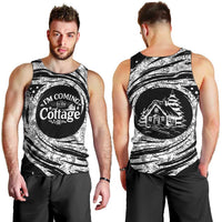 I'm Coming to the Cottage Men Tank Top with Hand-Drawn Floral Pattern