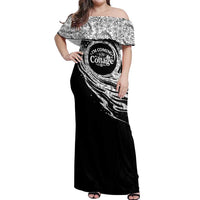 I'm Coming to the Cottage Off Shoulder Maxi Dress with Hand-Drawn Floral Pattern